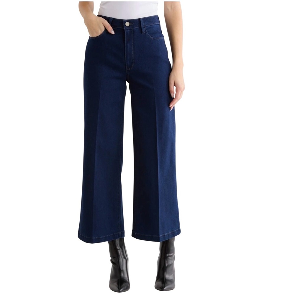 PAIGE Genesee Crop High Rise Wide Leg Jeans Dark Indigo Blue Size 31 Nordstrom